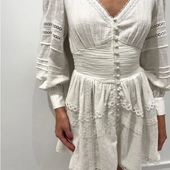 Hemant and Nandita Ruby Eyelet Guae Mini Dress Off White Medium - Picture 3 of 11